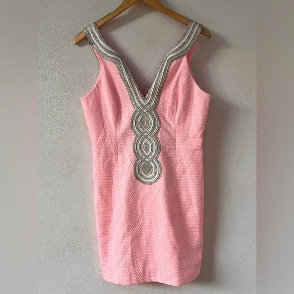 NWT Lilly Pulitzer Pink Sheath Mini Dress with Silver Trim - Picture 2 of 8